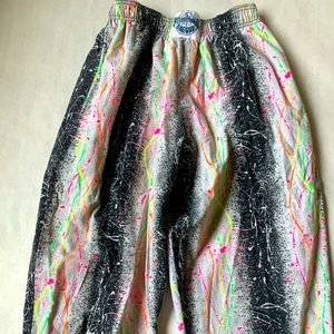 Retro International Baggyz Flourescent Paint Splattered Parachute Pants.